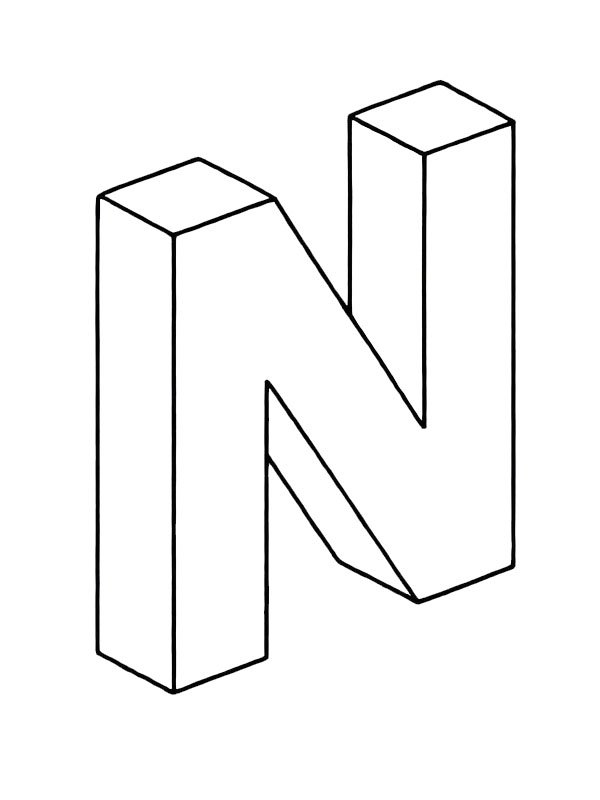 Letter N 3D Coloring page