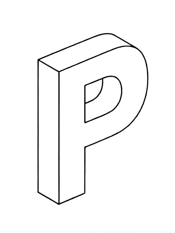 Letter P 3D Coloring page