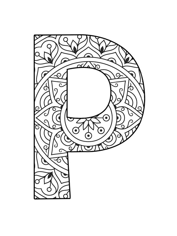 Letter P Mandala Coloring page Letter P Mandala Coloring page