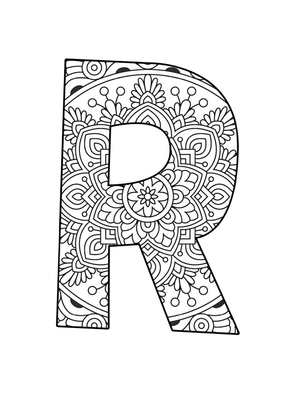 Letter R Mandala Coloring page Letter R Mandala Coloring page
