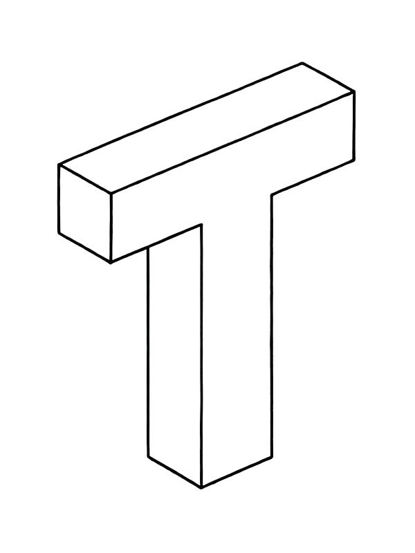 Letter T 3D Coloring page