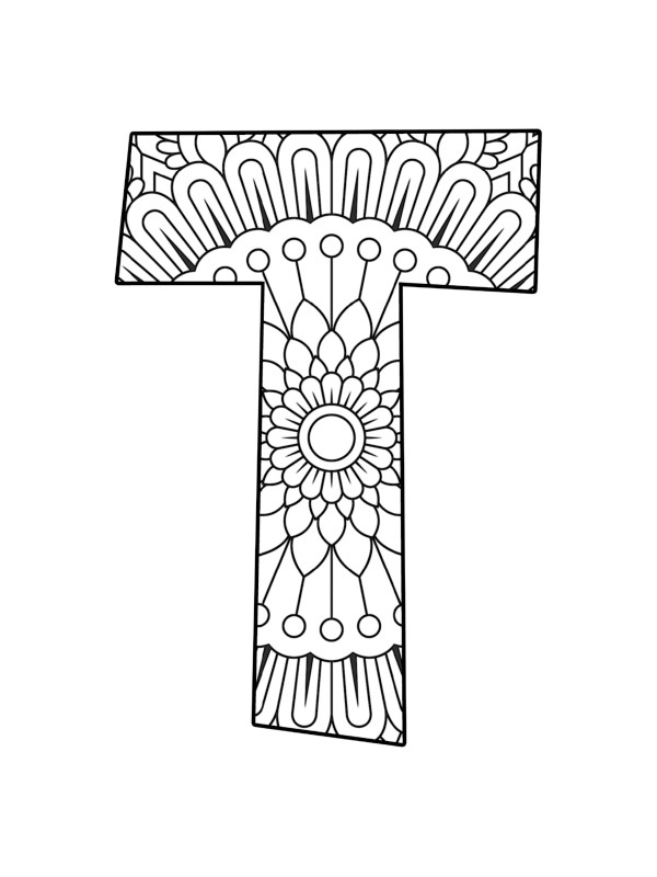 Letter T Mandala Coloring page Letter T Mandala Coloring page