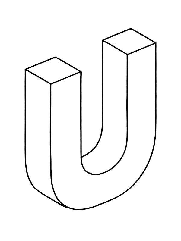 Letter U 3D Coloring page