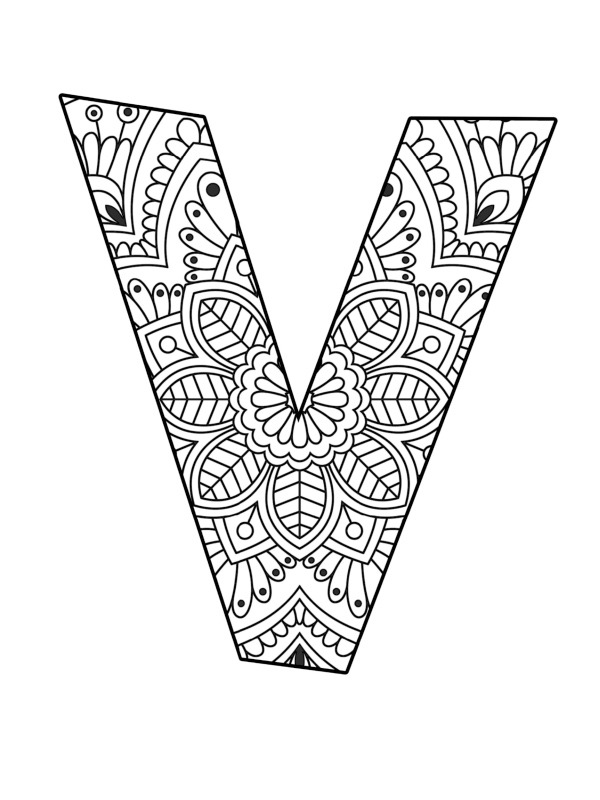Letter V Mandala Coloring page Letter V Mandala Coloring page