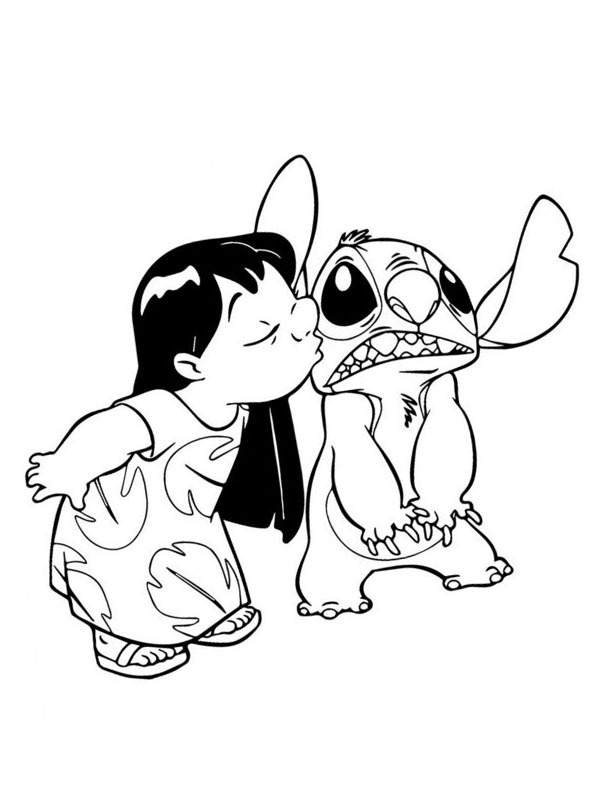 Lilo gives Stitch a kiss Coloring page Lilo gives Stitch a kiss Coloring page