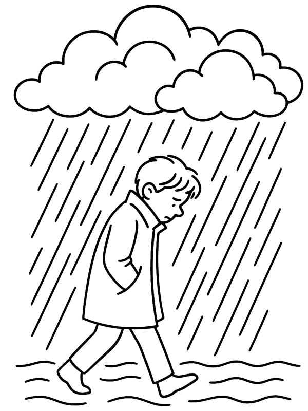 Running in the rain Coloring page Running in the rain Coloring page