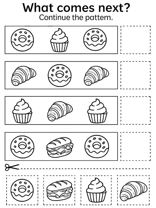 Complete the Pattern (What Comes Next?) Coloring page