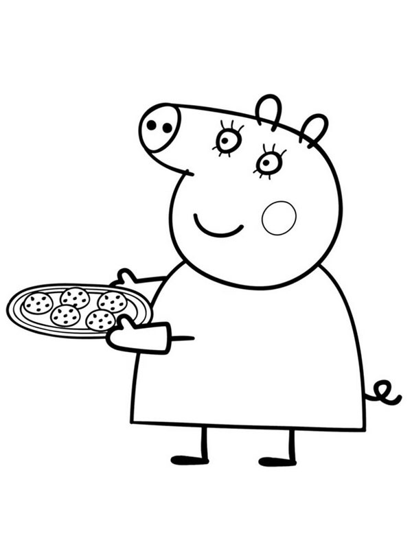 Mummy Pig bakes cookies Coloring page
