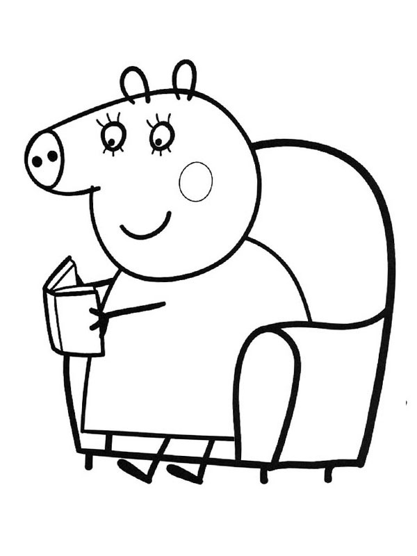 Mummy Pig reads a book Coloring page Mummy Pig reads a book Coloring page