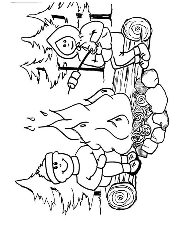 Marshmallow roasting Coloring page Marshmallow roasting Coloring page
