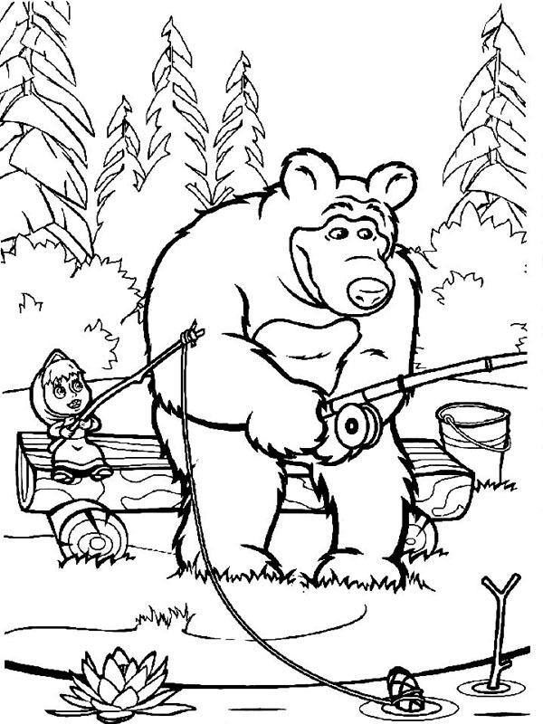 Masha and the bear fish Coloring page Masha and the bear fish Coloring page