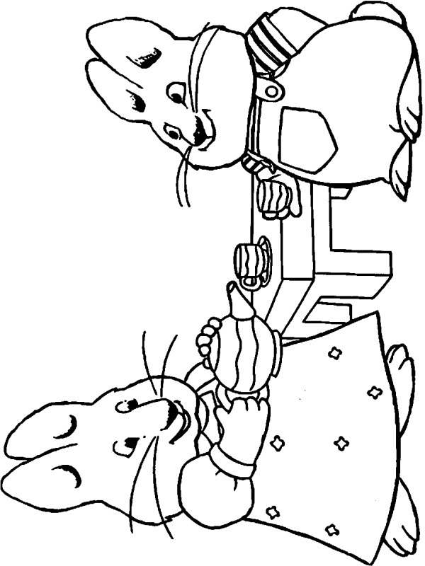 Max and ruby drinking tea Coloring page