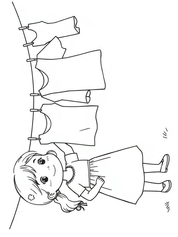 Girl hanging up laundry Coloring page Girl hanging up laundry Coloring page