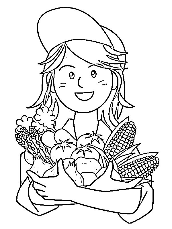 Girl with vegatables Coloring page
