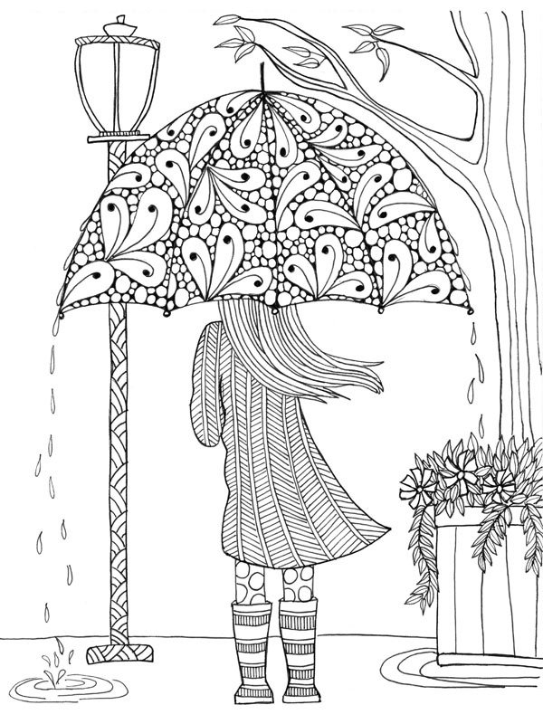 Girl with umbrella Coloring page