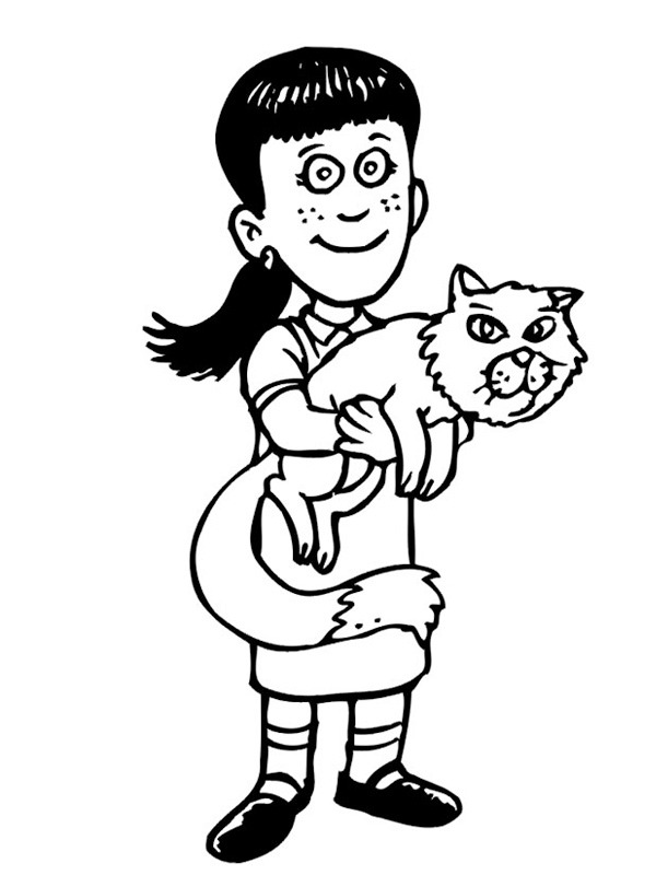 Girl with kitten Coloring page