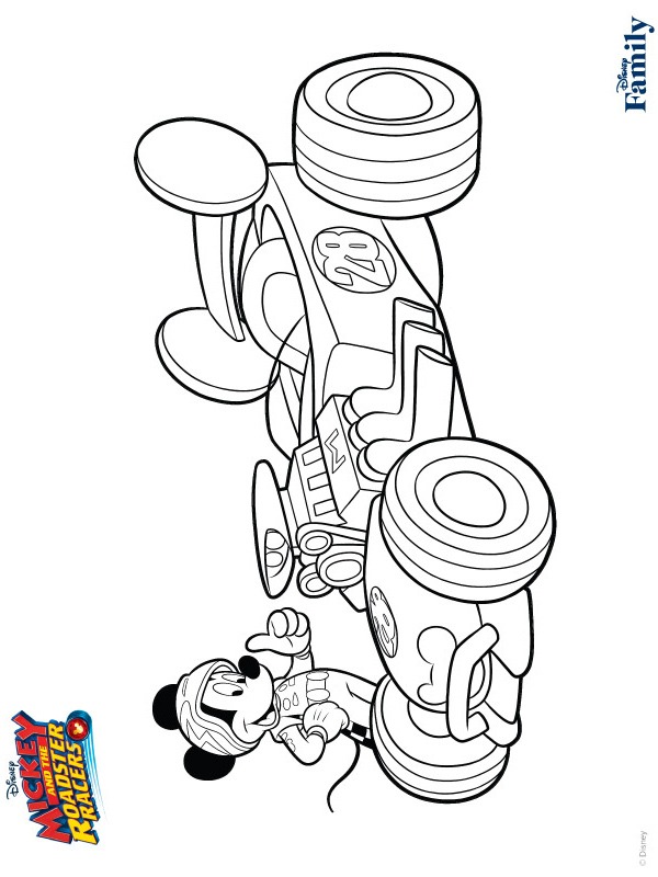Mickey Mouse at the racing car Coloring page