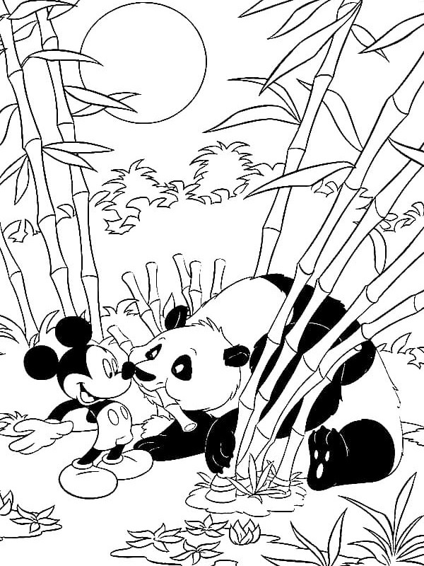 Mickey mouse and panda Coloring page