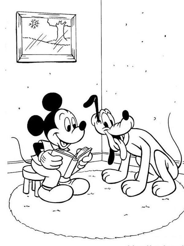 Mickey mouse reads Coloring page