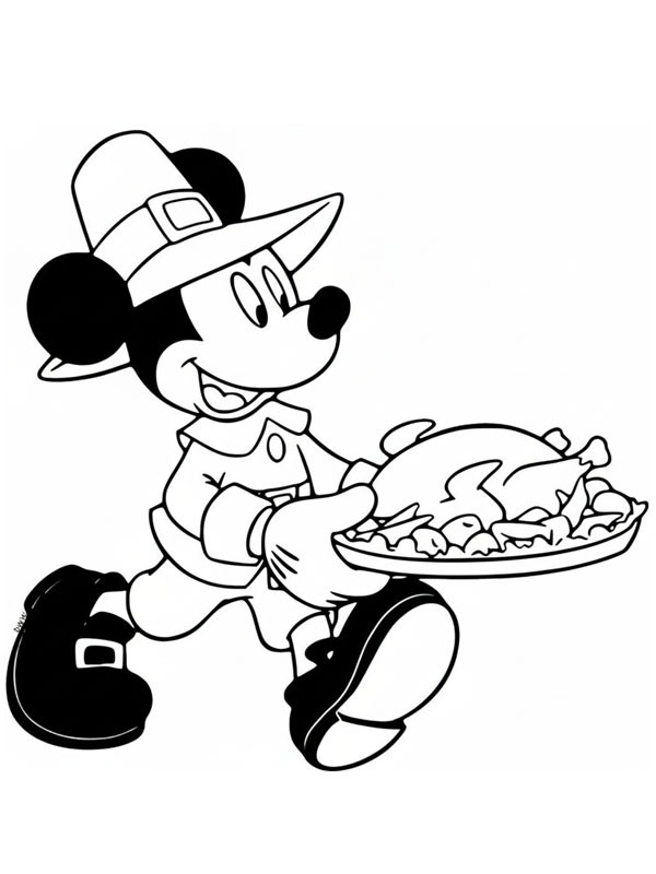 Mickey Mouse with a turkey Coloring page Mickey Mouse with a turkey Coloring page