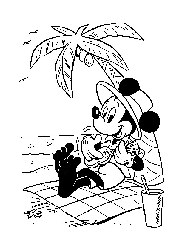Mickey Mouse on the beach Coloring page