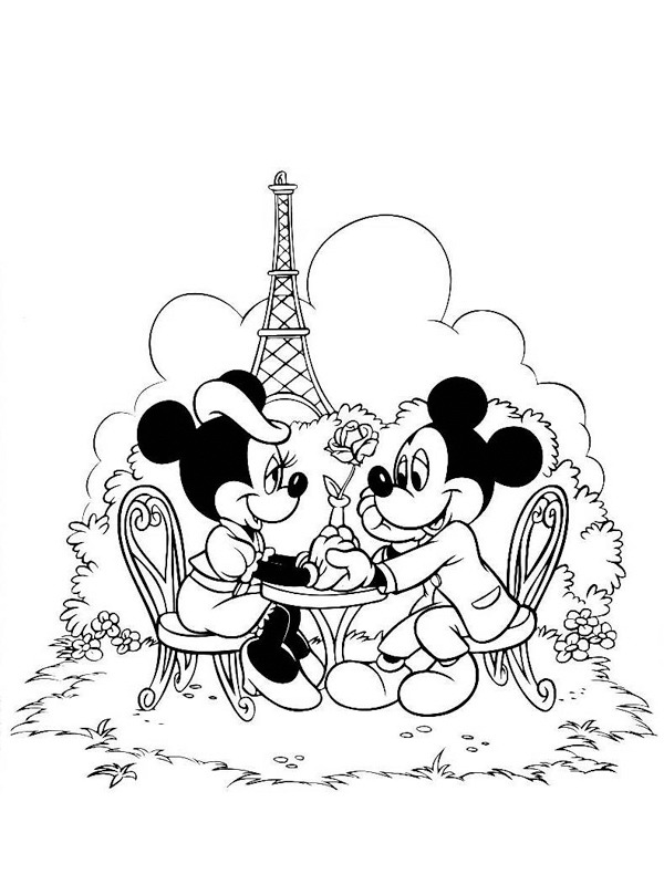 Mickey and Minnie in Paris Coloring page