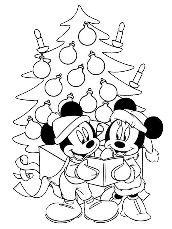 Minnie and Mickey in front of the Christmas tree Coloring page Minnie and Mickey in front of the Christmas tree Coloring page