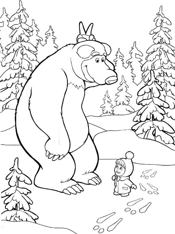 Mishka the bear and Masha in the forest Coloring page Mishka the bear and Masha in the forest Coloring page