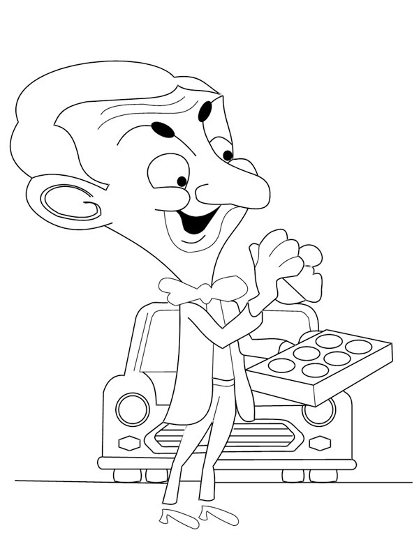 Mr Bean is cleaning car Coloring page