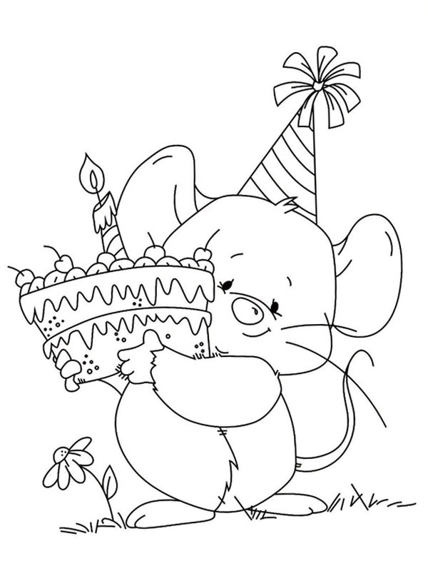 Mouse with birthday cake Coloring page Mouse with birthday cake Coloring page