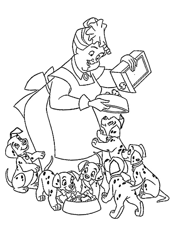 Nannie feeds the puppies Coloring page Nannie feeds the puppies Coloring page