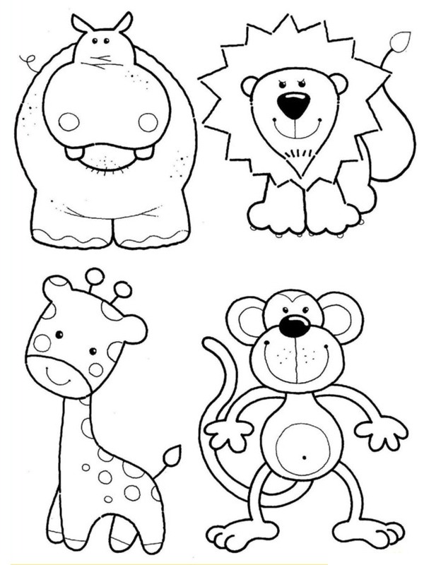 Hippo, Lion, Giraffe and Monkey Coloring page