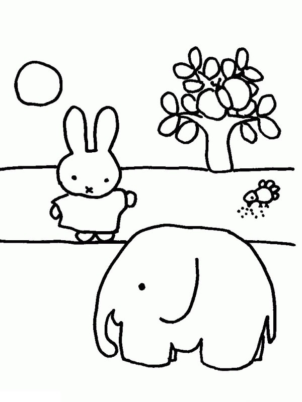 Miffy with an elephant Coloring page
