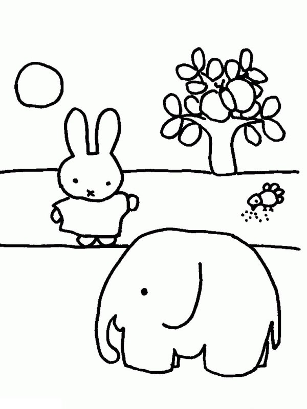 Miffy with an elephant Coloring page Miffy with an elephant Coloring page