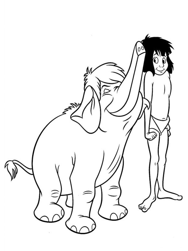 Mowgli and the elephant Coloring page