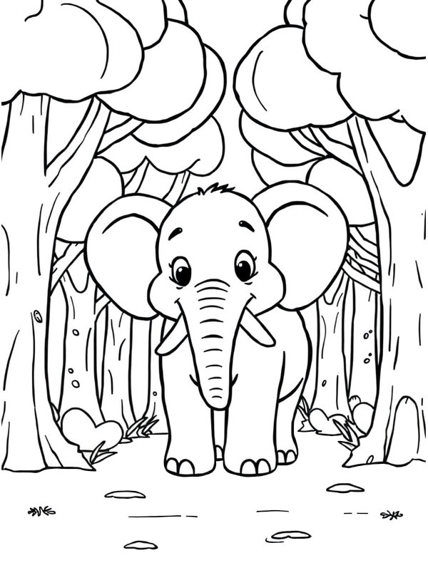 Little elephant in the forest Coloring page Little elephant in the forest Coloring page