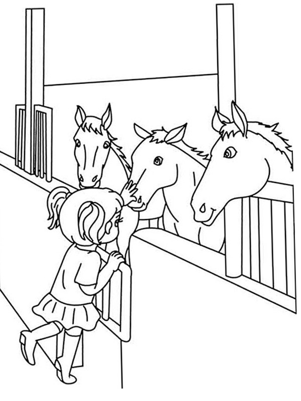 Young woman petting horse Coloring page Young woman petting horse Coloring page