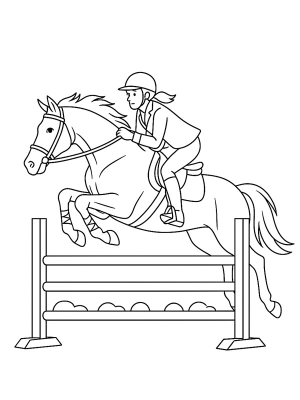 Horse and rider jump over a fence Coloring page Horse and rider jump over a fence Coloring page