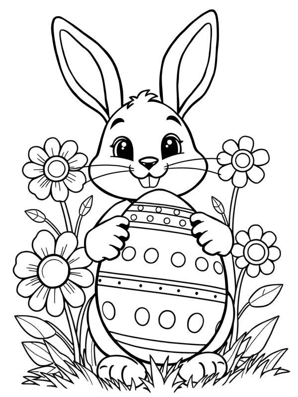 Easter bunny with Easter egg Coloring page Easter bunny with Easter egg Coloring page