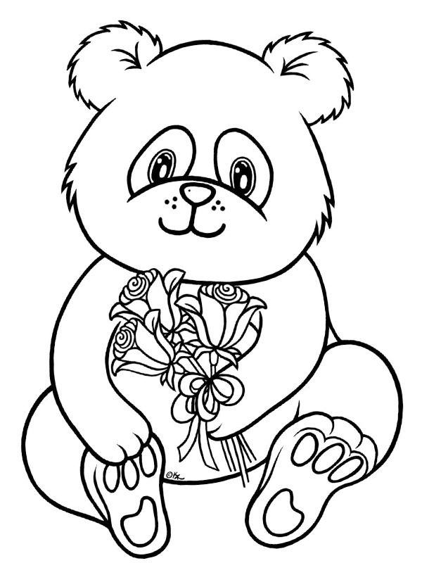 Panda with flowers Coloring page