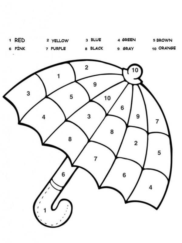 Umbrella Color by Number Coloring page Umbrella Color by Number Coloring page