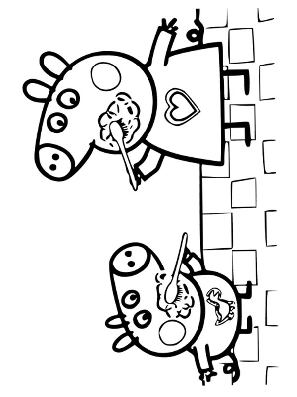 Peppa Pig and George brushing teeth Coloring page Peppa Pig and George brushing teeth Coloring page