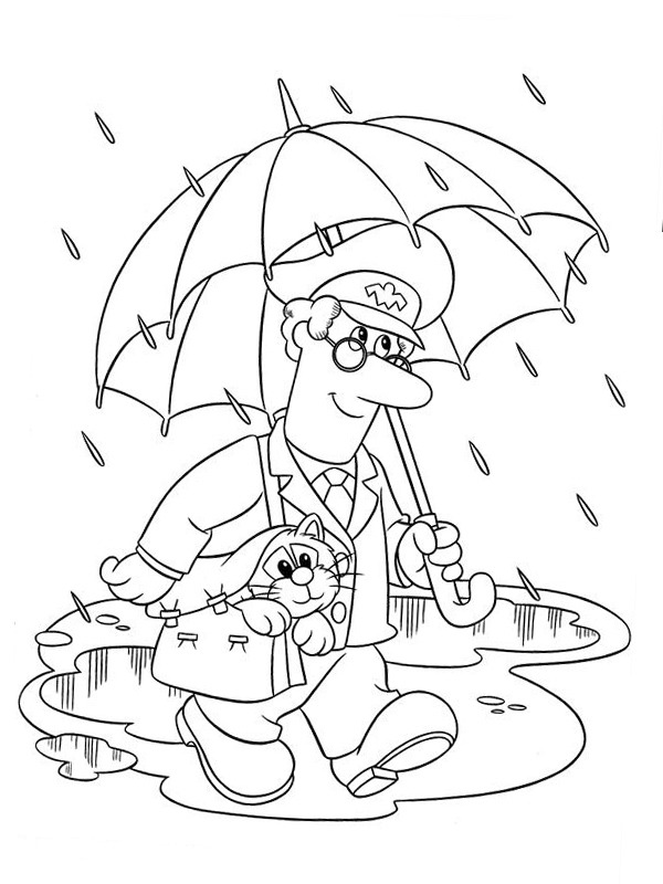 Postman pat in the rain Coloring page