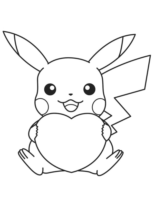 Pikachu holds a heart Coloring page Pikachu holds a heart Coloring page