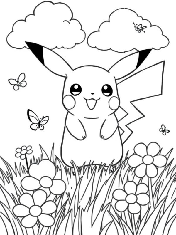 Pikachu in the grass Coloring page Pikachu in the grass Coloring page
