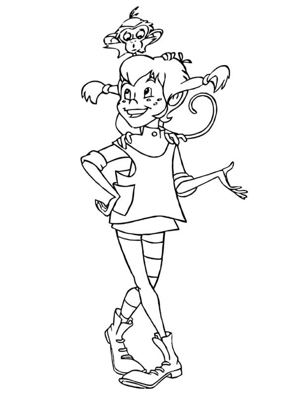 Pippi Longstocking and monkey Mister Nilsson Coloring page Pippi Longstocking and monkey Mister Nilsson Coloring page