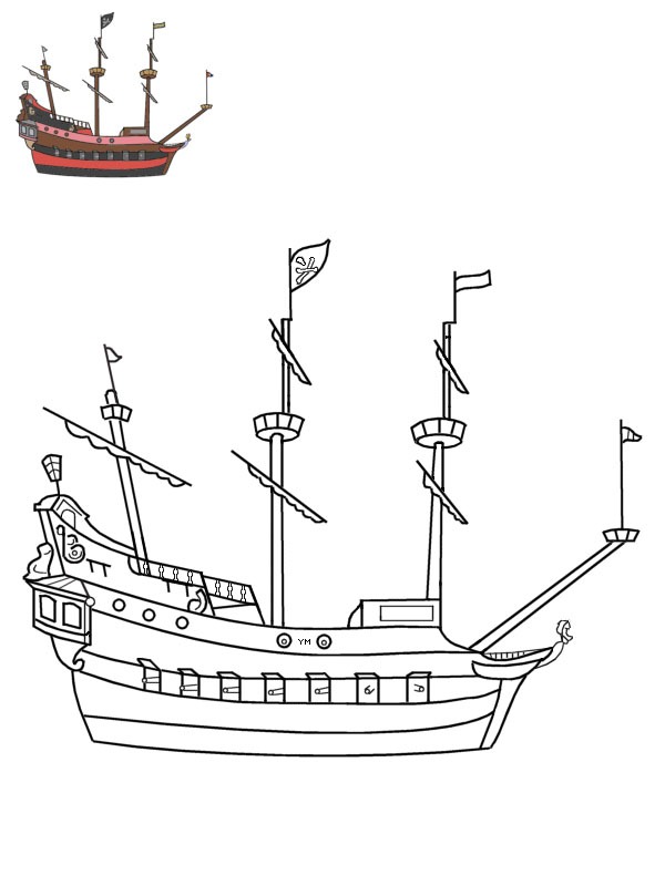 Captain hook's pirate ship Coloring page