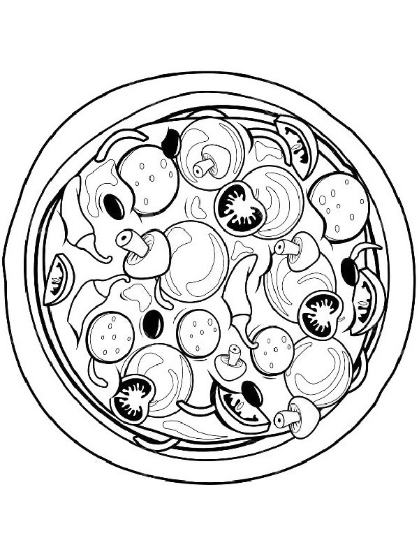 Pizza funghi with cherry tomatoes Coloring page Pizza funghi with cherry tomatoes Coloring page