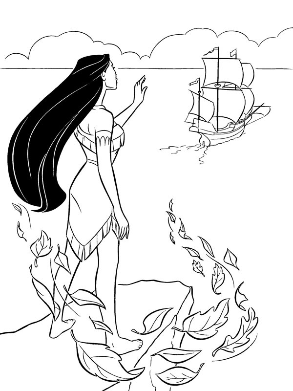 Pocahontas waves goodbye to the ship Coloring page Pocahontas waves goodbye to the ship Coloring page