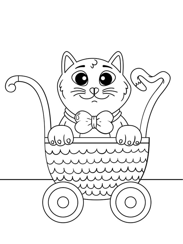 Cat in a pram Coloring page